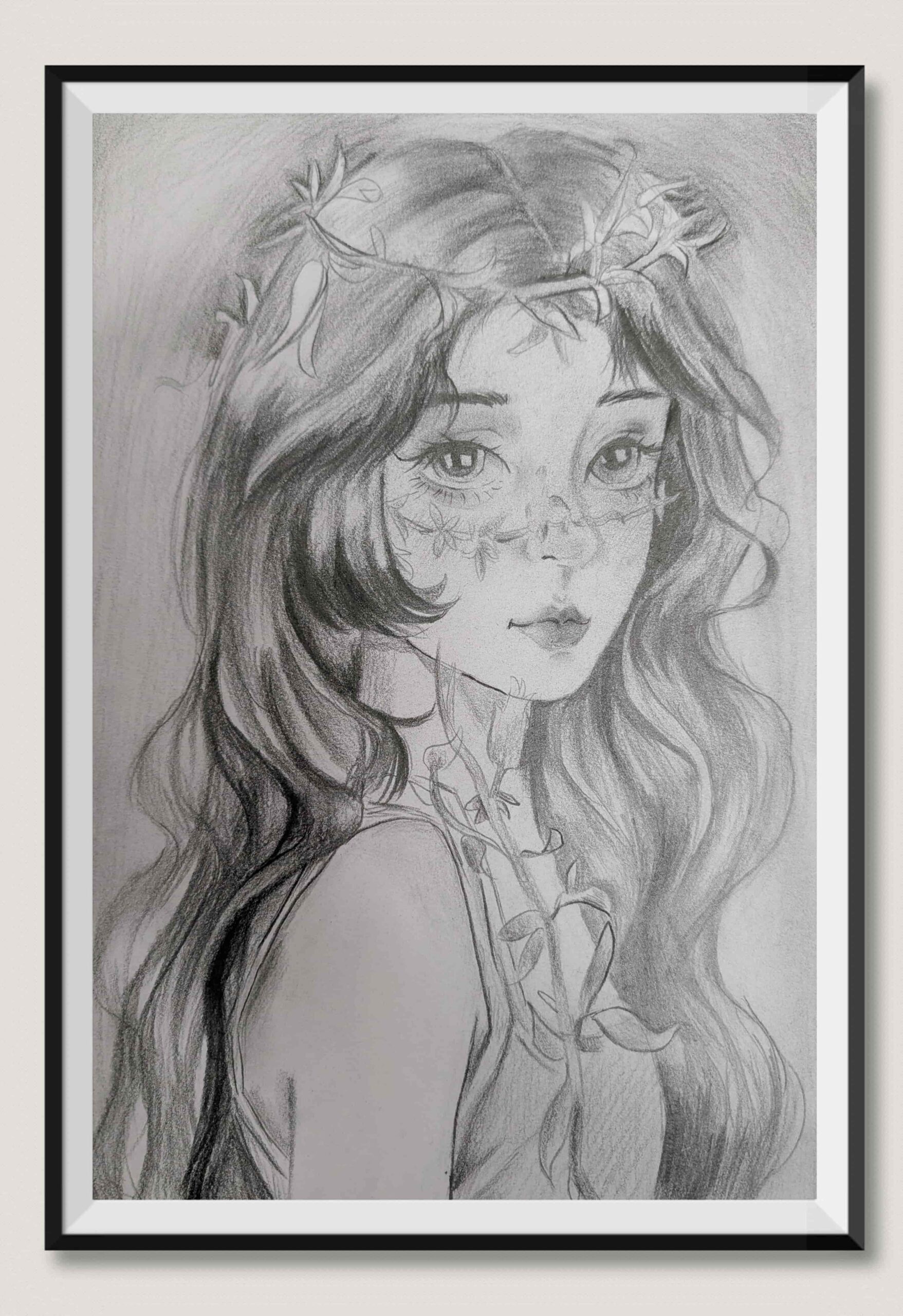 Expressive portrait of a long-haired character