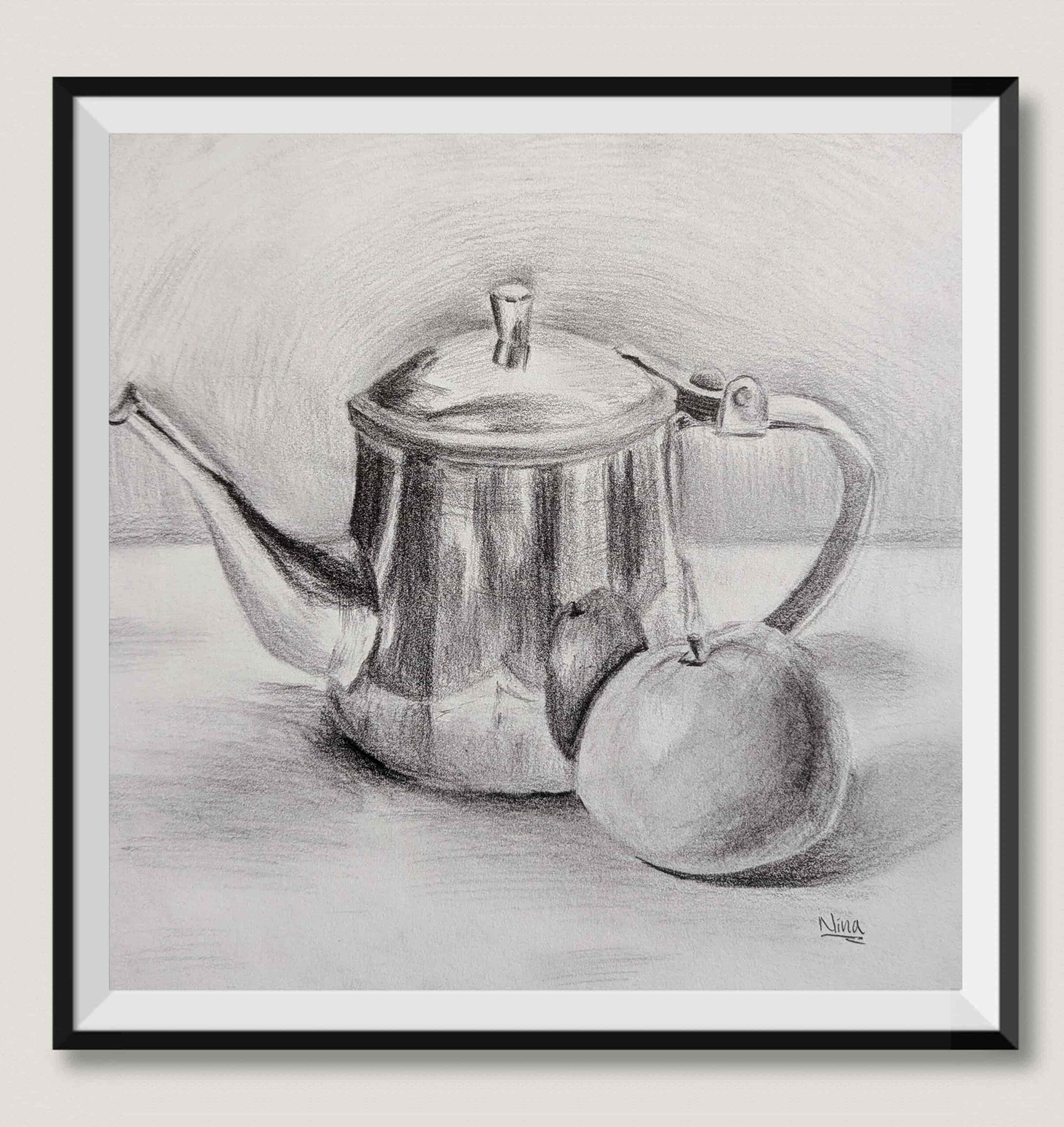 Metal teapot and apple